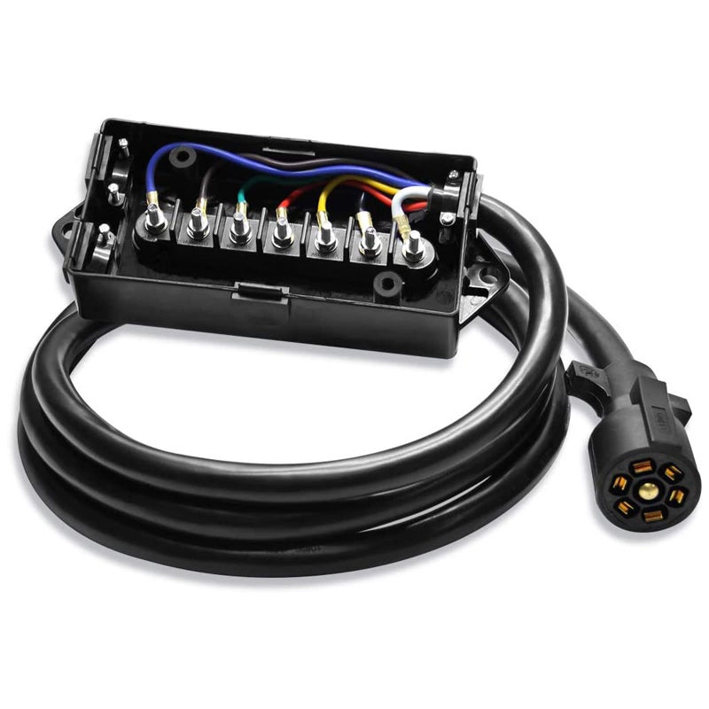 OPL5 7 Way Trailer Plug 8 Feet Heavy Duty Inline Trailer Cord with 7 Gang Wiring Junction Box Weatherproof 7 Pin Trailer Wiring Harness for Campers Caravans Vans - Image 1